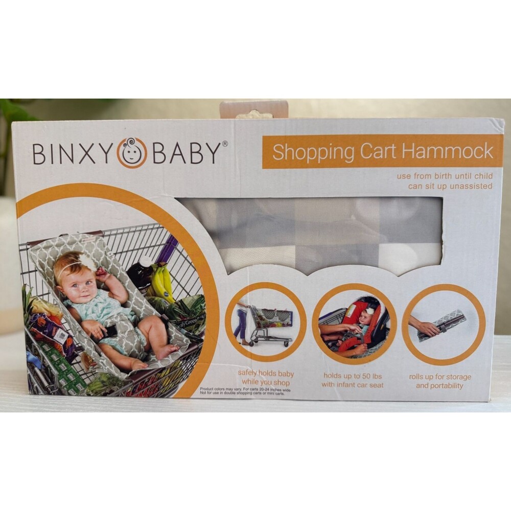 Binxy Baby Shopping Cart Hammock Geometric Pattern Gray White Buffalo NEW IN BOX